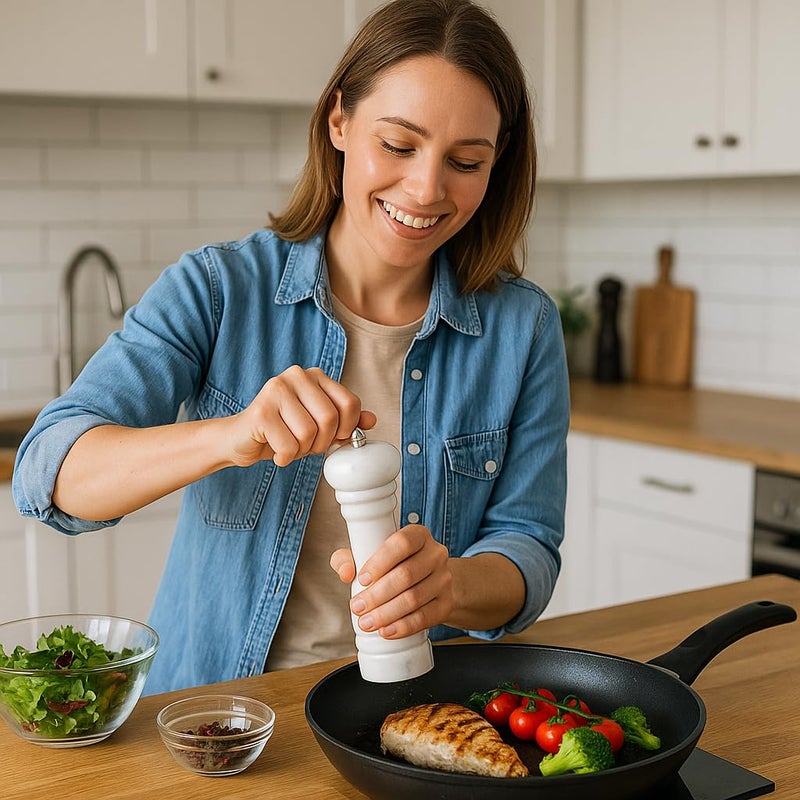Creative Home Marble Pepper Grinder, Manual Pepper Mill, 6-Inch Refillable Salt or Black Pepper Grinder with Alloy Grinding Mechanism, Ideal for Kitchen, Restaurant, and Outdoor BBQ, Off-White - Image 4
